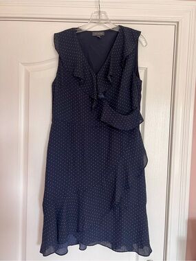 The Limited Navy Polka Dot Ruffle Midi Dress